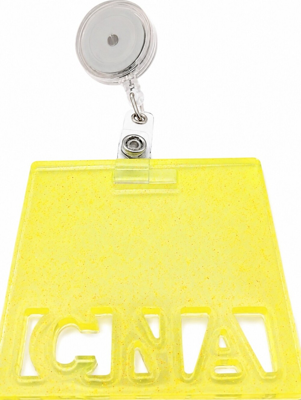 Neon Yellow CNA Badge Reel Holder Glitter Resin Nurse ID Clip Cute
